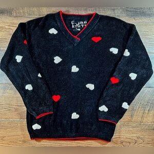 C JAE KNITS Sweater Womens Small Black Red White Hearts Hand Loomed SO SOFT EUC